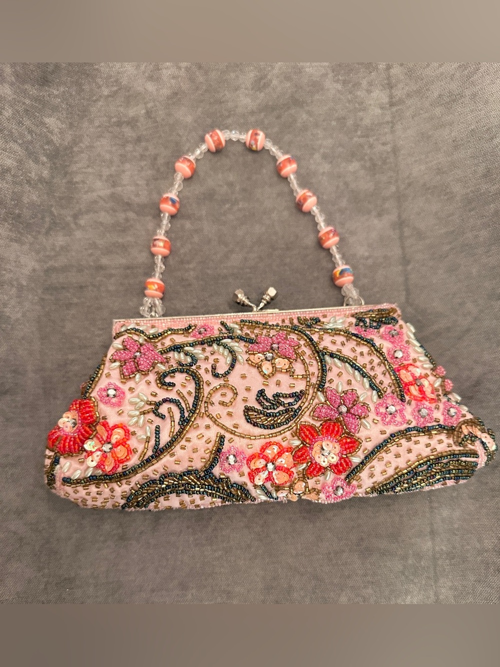 Embellished Pink Floral Beaded Evening Bag*Vintage*Y2K~90’s*